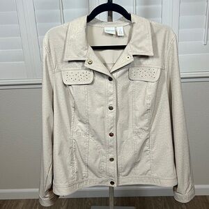 Zenergy by Chico’s Beige/Gold Leopard Iridescent Lightweight Zip-up Jacket Sz 2